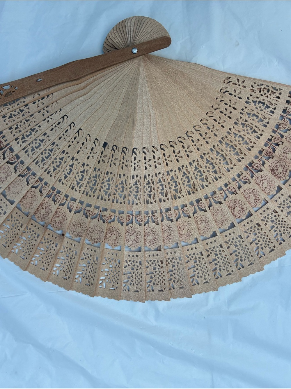 Vintage Vietnamese Pierced Wooden Folding Hand Fan